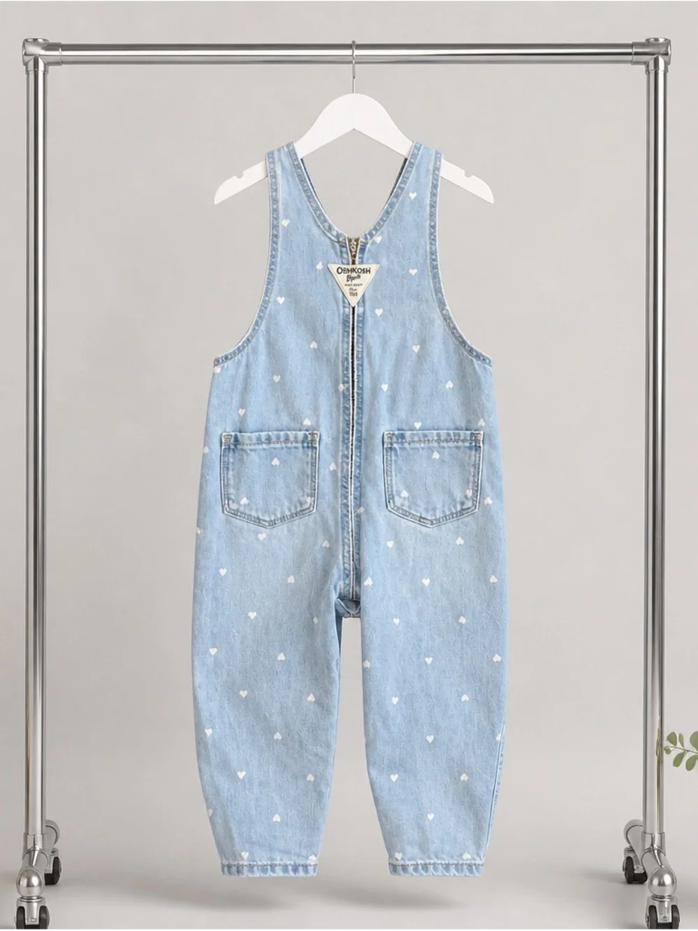 OshKosh B'gosh Light Wash Denim Overalls with White Hearts C